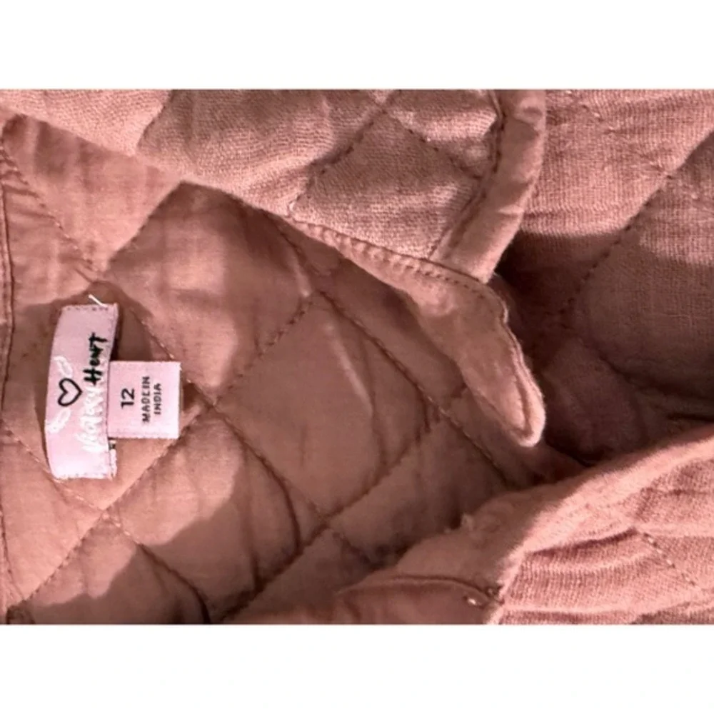 Quilted Heart Pocket‎ Gauze Jacket Dusty Rose Pink Button Down Size 12 girls